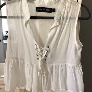 LF cropped lace up blouse